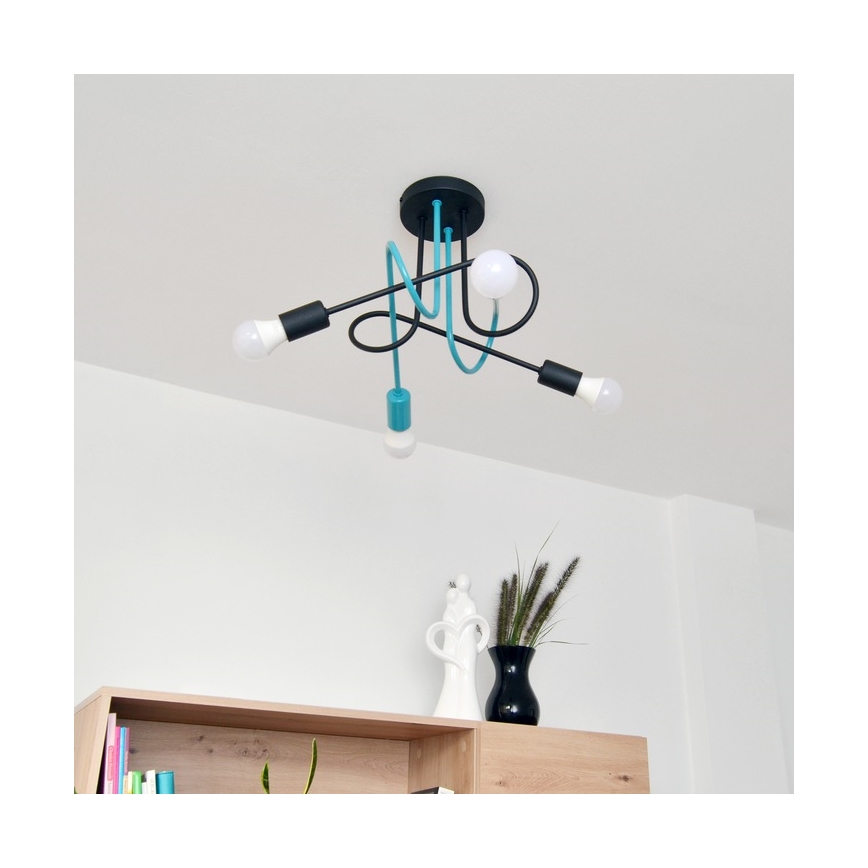 Żyrandol natynkowy OXFORD 4xE27/15W/230V czarny/turkusowy