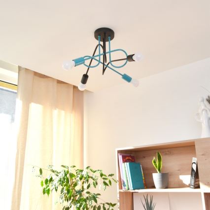 Żyrandol natynkowy OXFORD 4xE27/15W/230V czarny/turkusowy