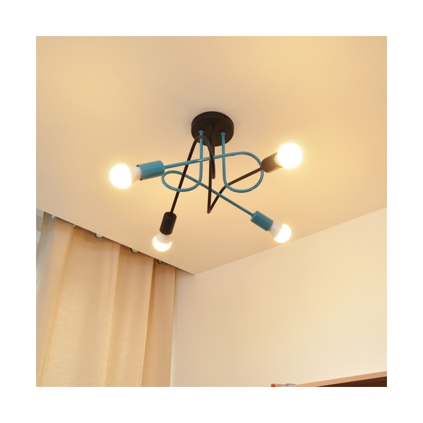Żyrandol natynkowy OXFORD 4xE27/15W/230V czarny/turkusowy