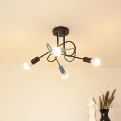 Żyrandol natynkowy OXFORD 4xE27/15W/230V czarny/turkusowy