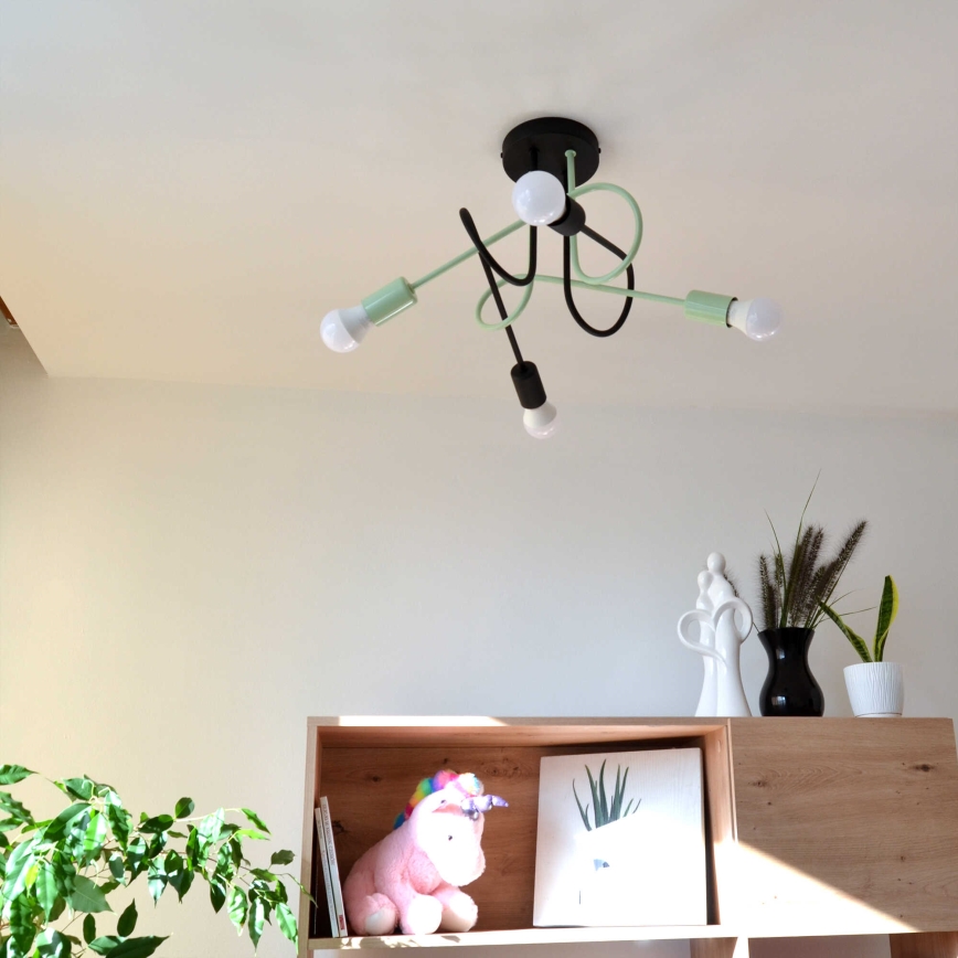Żyrandol natynkowy OXFORD 4xE27/15W/230V czarny/zielony