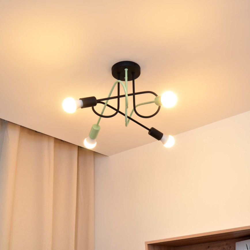 Żyrandol natynkowy OXFORD 4xE27/15W/230V czarny/zielony