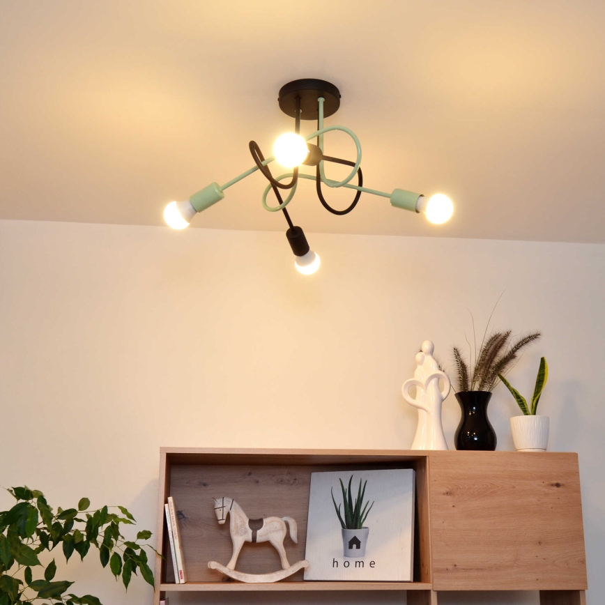 Żyrandol natynkowy OXFORD 4xE27/15W/230V czarny/zielony