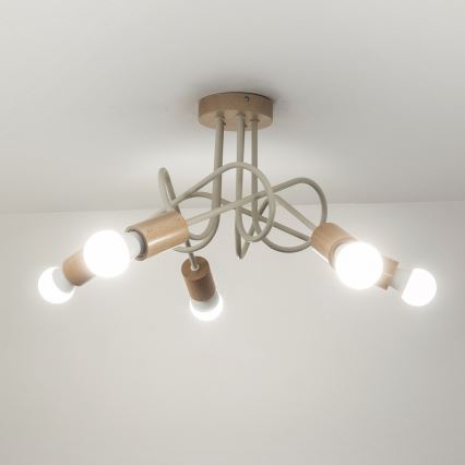 Žyrandol natynkowy OXFORD 5xE27/15W/230V sosna/kremowy