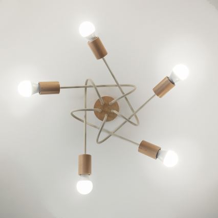 Žyrandol natynkowy OXFORD 5xE27/15W/230V sosna/kremowy