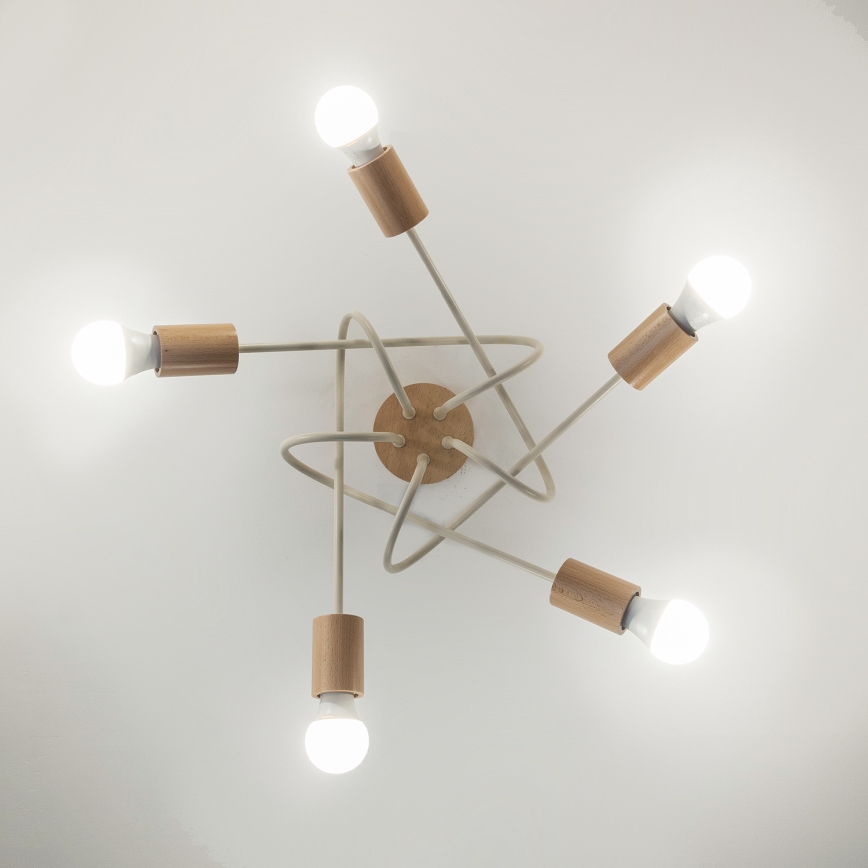 Žyrandol natynkowy OXFORD 5xE27/15W/230V sosna/kremowy