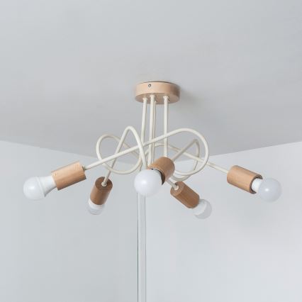 Žyrandol natynkowy OXFORD 5xE27/15W/230V sosna/kremowy