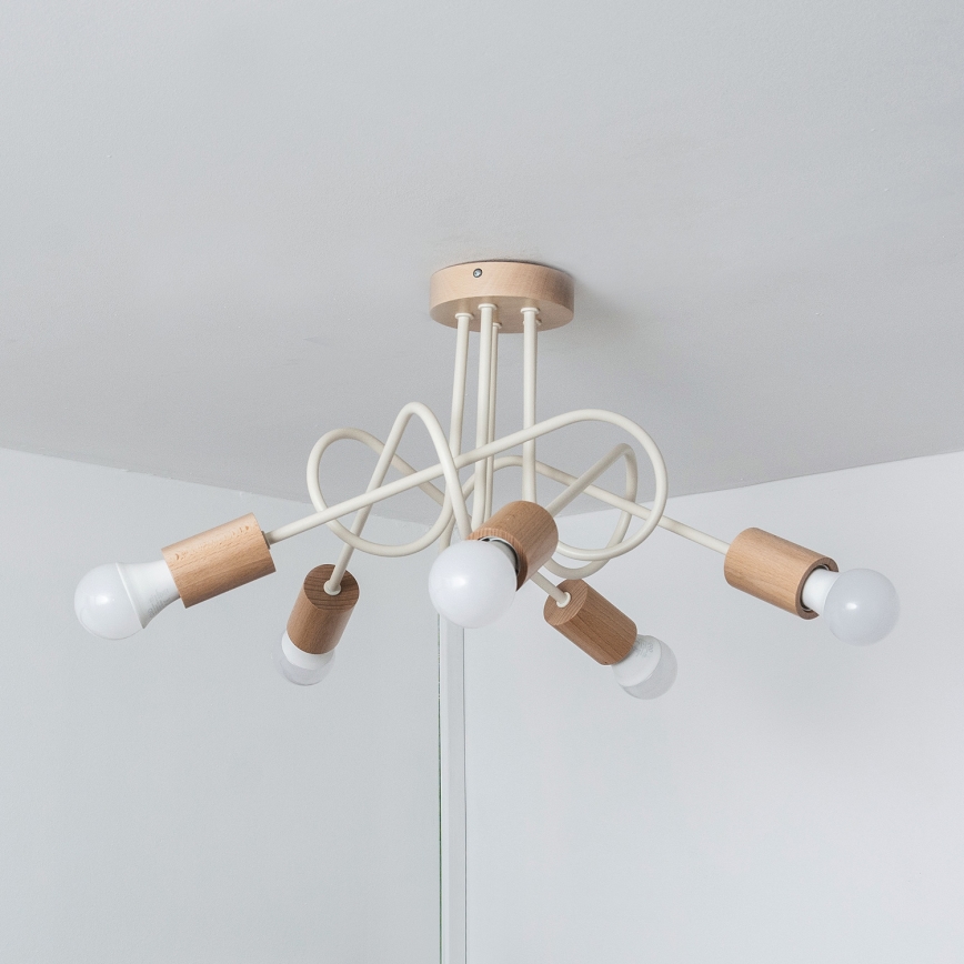 Žyrandol natynkowy OXFORD 5xE27/15W/230V sosna/kremowy