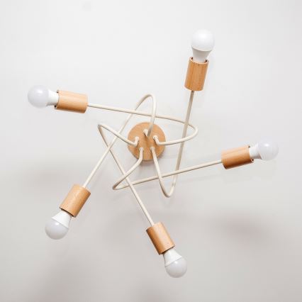 Žyrandol natynkowy OXFORD 5xE27/15W/230V sosna/kremowy