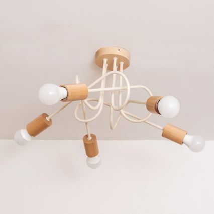 Žyrandol natynkowy OXFORD 5xE27/15W/230V sosna/kremowy