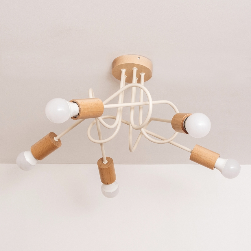 Žyrandol natynkowy OXFORD 5xE27/15W/230V sosna/kremowy