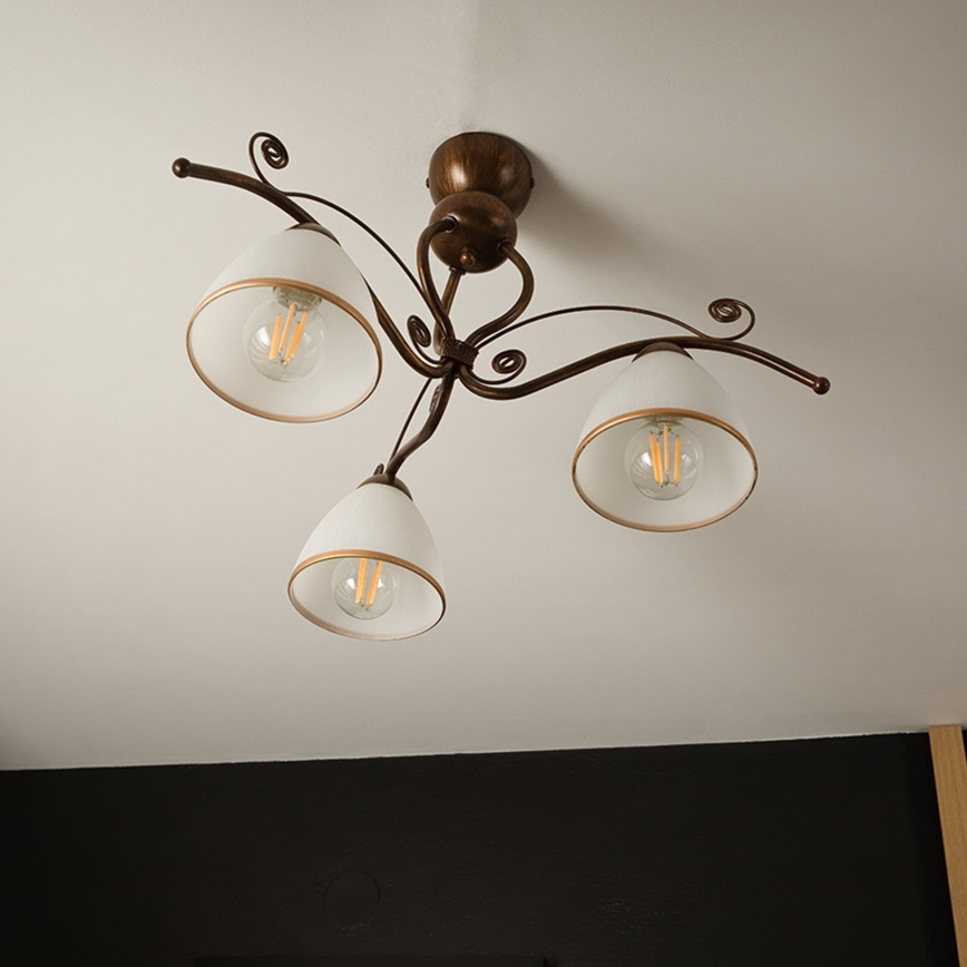 Żyrandol natynkowy RETRO 3xE27/60W/230V brąz patyna