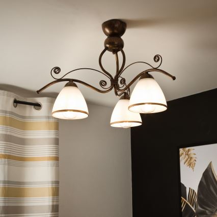 Żyrandol natynkowy RETRO 3xE27/60W/230V brąz patyna