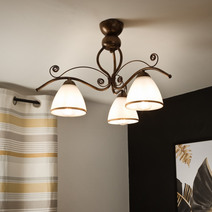 Żyrandol natynkowy RETRO 3xE27/60W/230V brąz patyna