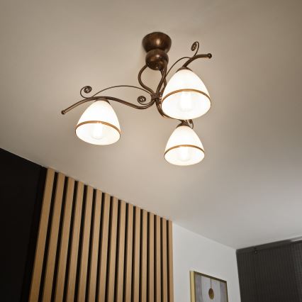 Żyrandol natynkowy RETRO 3xE27/60W/230V brąz patyna