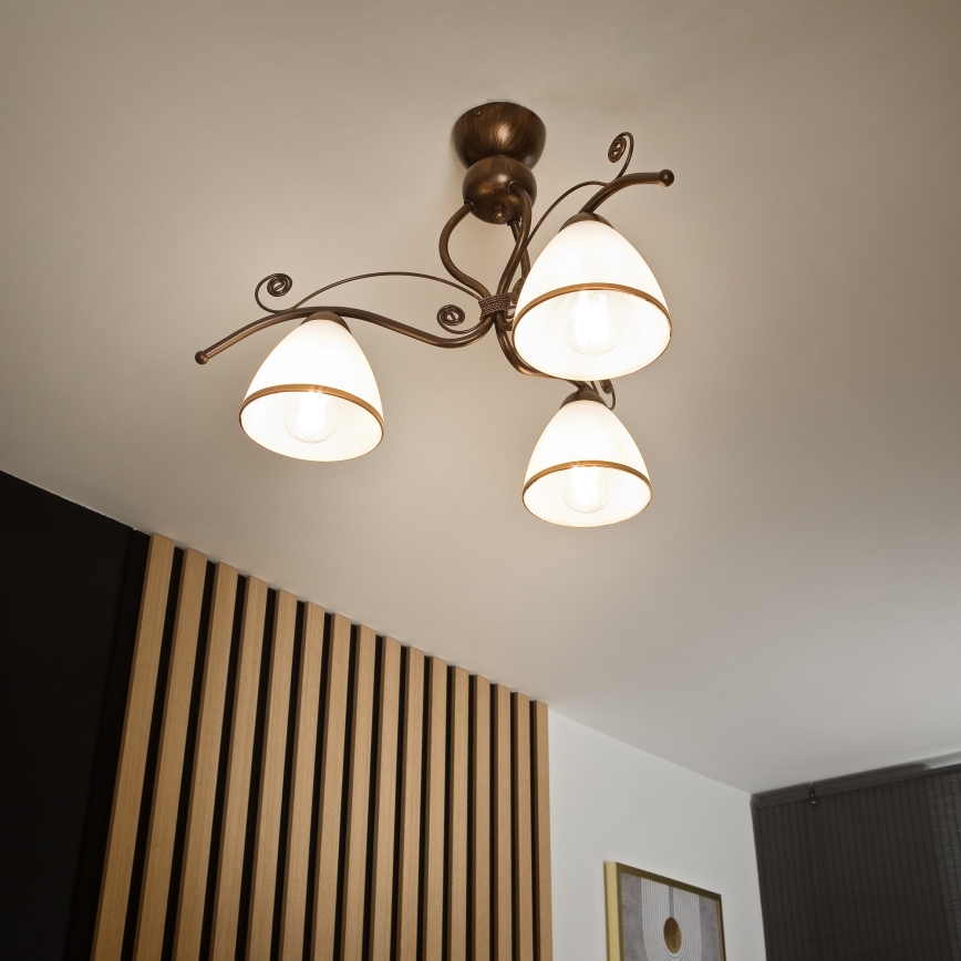 Żyrandol natynkowy RETRO 3xE27/60W/230V brąz patyna