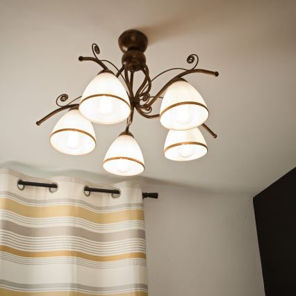Żyrandol natynkowy RETRO 5xE27/60W/230V brąz patyna