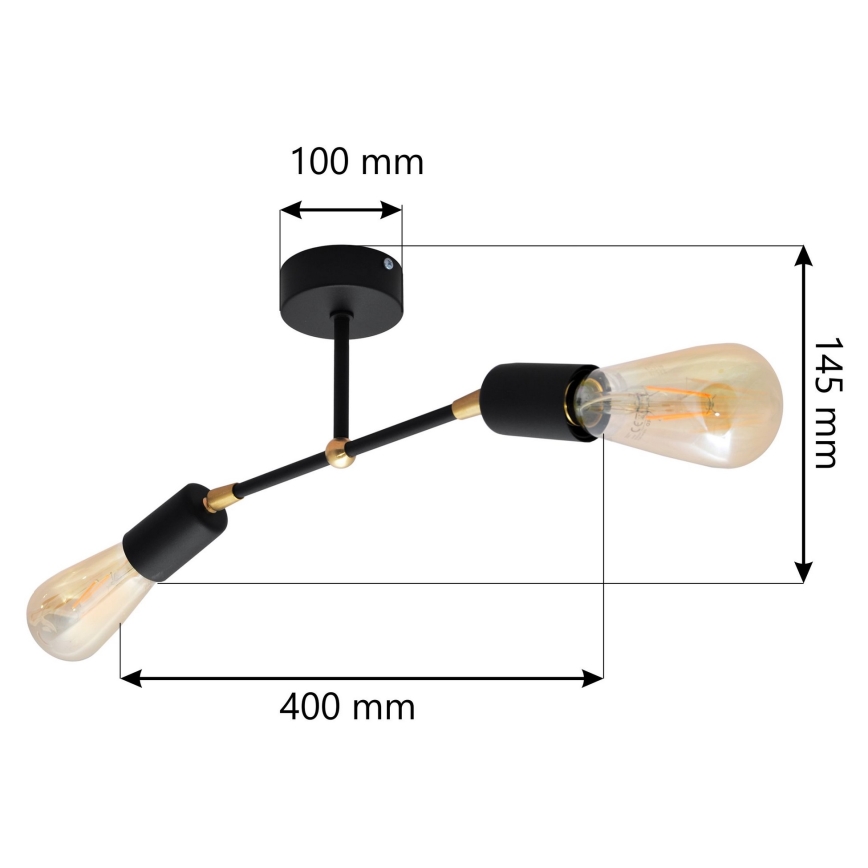 Żyrandol natynkowy ROSETTE 2xE27/15W/230V czarny/złoty