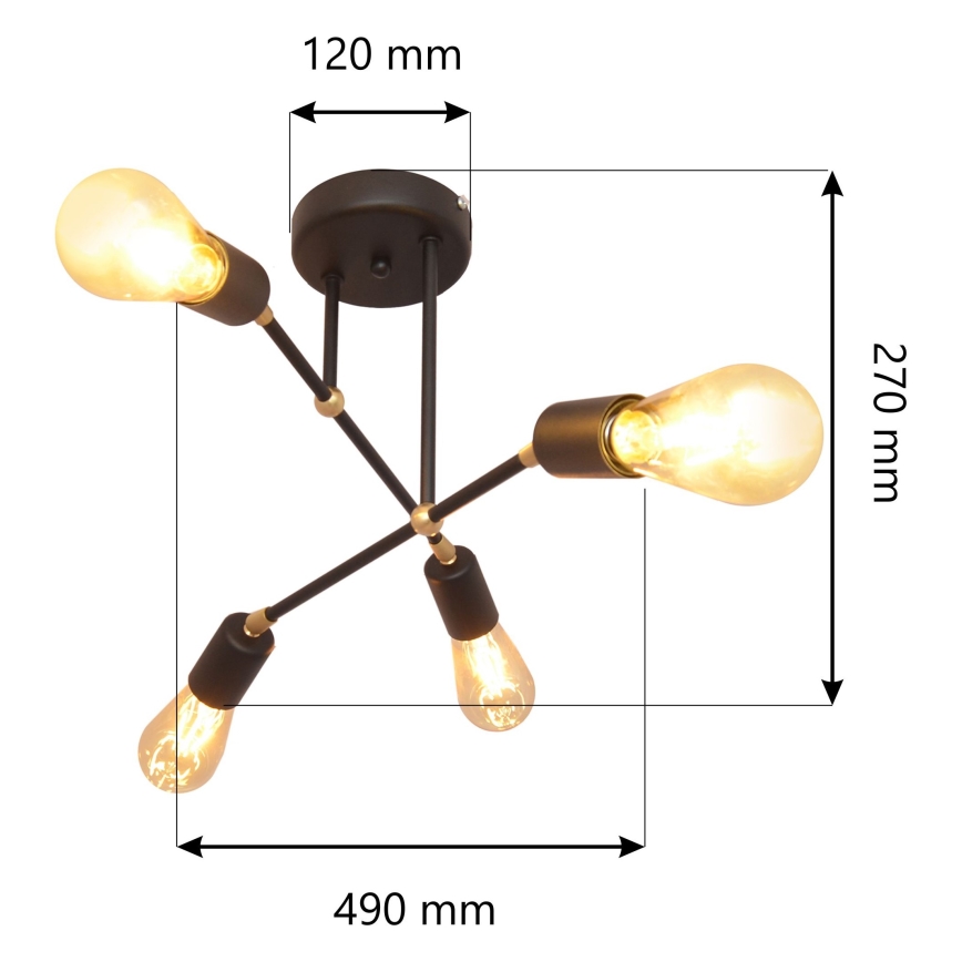 Żyrandol natynkowy ROSETTE 4xE27/15W/230V czarny/złoty