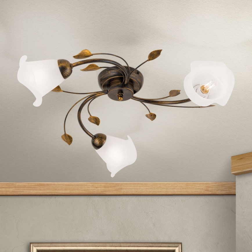 Żyrandol natynkowy SISI 3xE14/40W/230V śr. 60 cm brąz/patyna