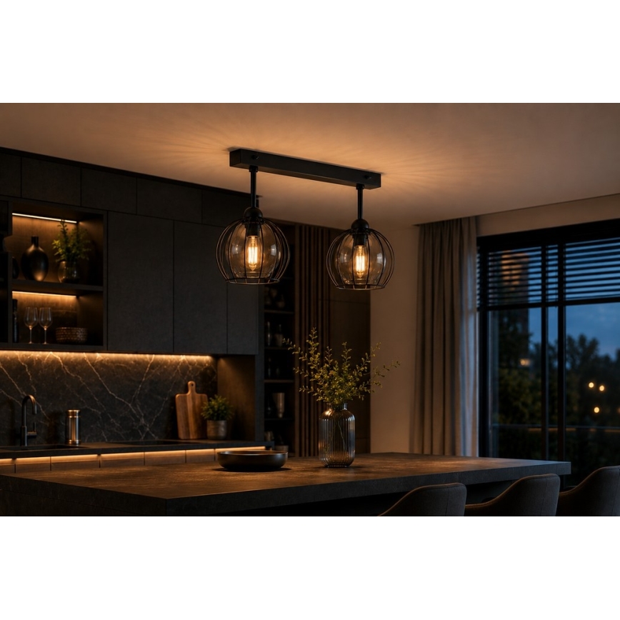 Żyrandol natynkowy SOLO BLACK 2xE27/60W/230V