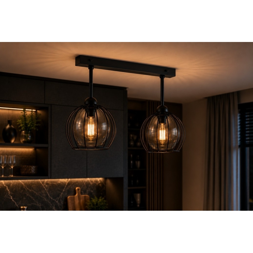 Żyrandol natynkowy SOLO BLACK 2xE27/60W/230V