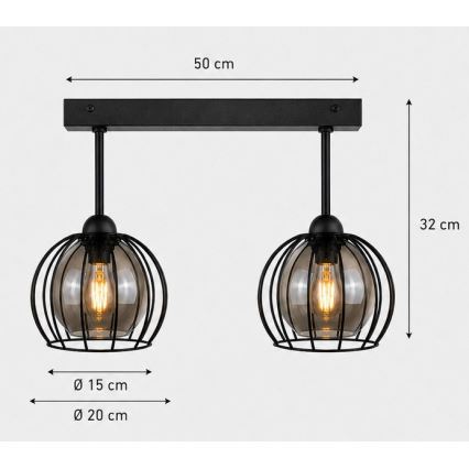 Żyrandol natynkowy SOLO BLACK 2xE27/60W/230V