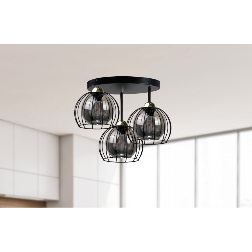 Żyrandol natynkowy SOLO BLACK 3xE27/60W/230V śr. 30 cm czarny/złoty
