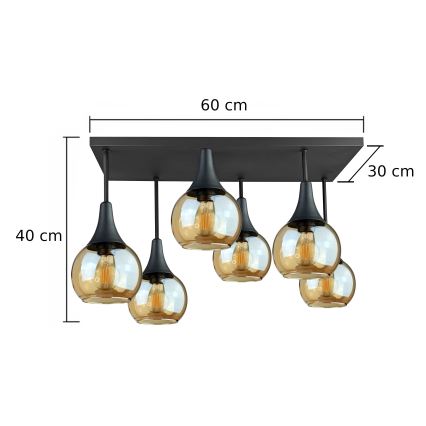 Żyrandol natynkowy SOMA 6xE27/60W/230V czarny/dymny beżowy