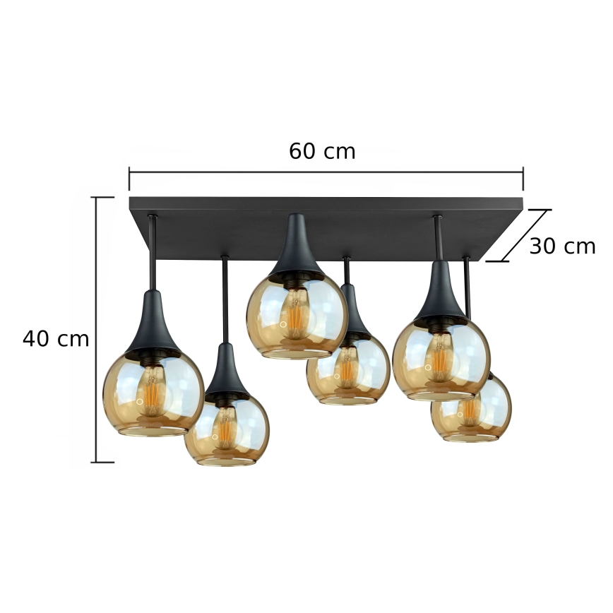Żyrandol natynkowy SOMA 6xE27/60W/230V czarny/dymny beżowy