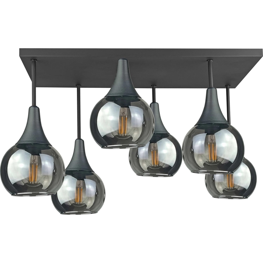 Żyrandol natynkowy SOMA 6xE27/60W/230V czarny/dymny czarny