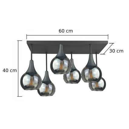Żyrandol natynkowy SOMA 6xE27/60W/230V czarny/dymny czarny