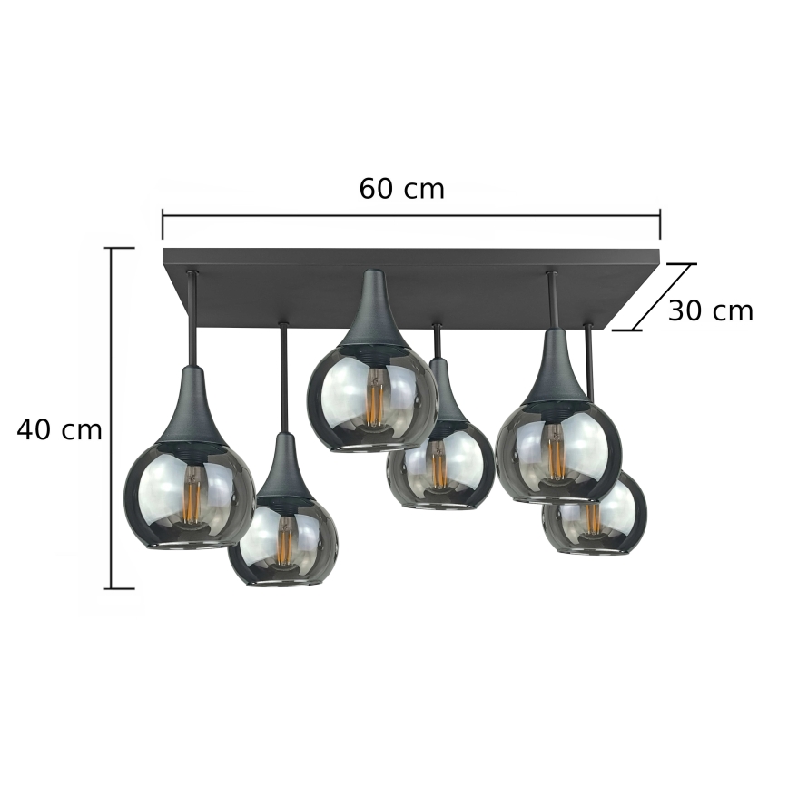 Żyrandol natynkowy SOMA 6xE27/60W/230V czarny/dymny czarny