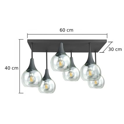 Żyrandol natynkowy SOMA 6xE27/60W/230V czarny/przezroczysty