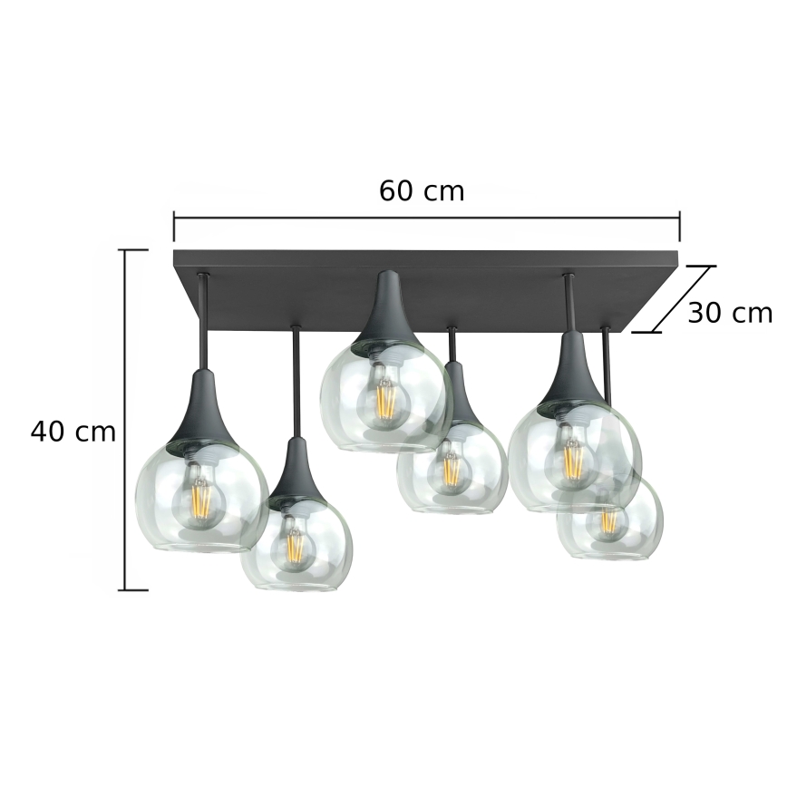 Żyrandol natynkowy SOMA 6xE27/60W/230V czarny/przezroczysty