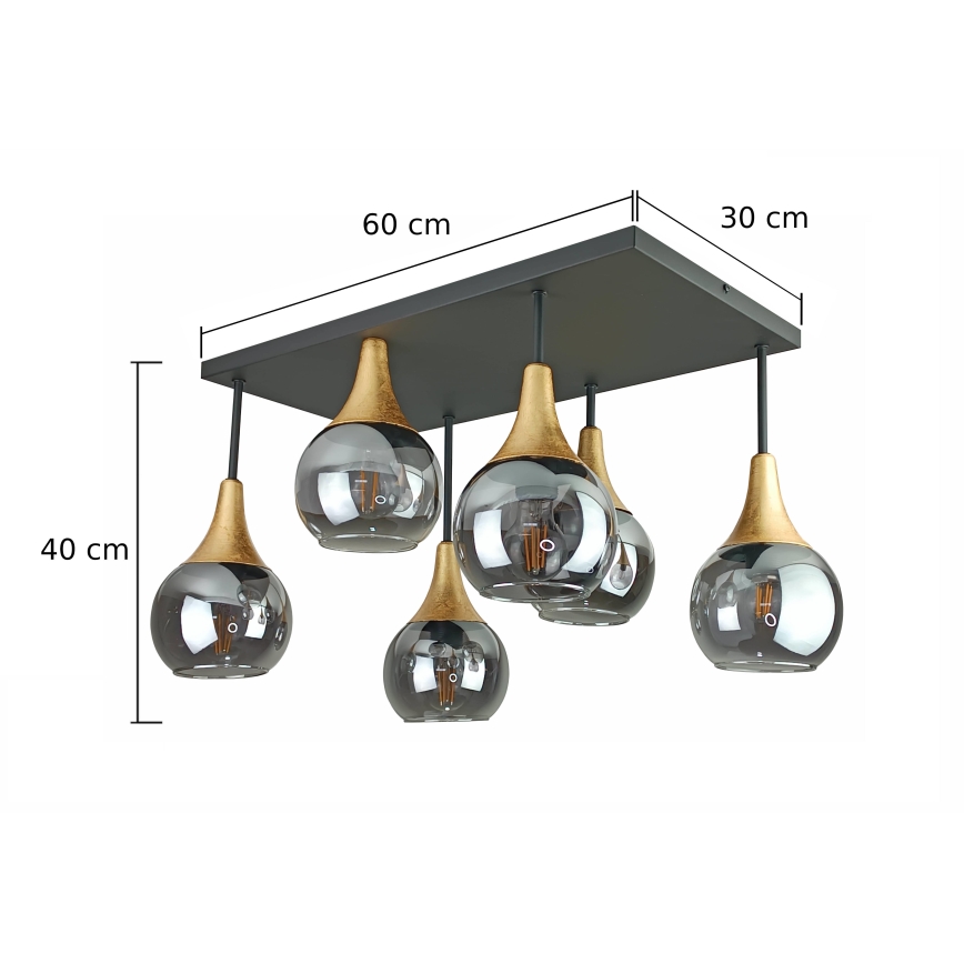 Żyrandol natynkowy SOMA 6xE27/60W/230V czarny/złoty/dymny czarny