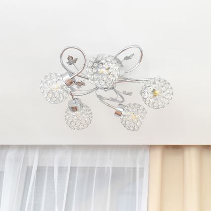 Żyrandol natynkowy SOPHIA 5xE27/15W/230V chrom błyszczący/przezroczysty