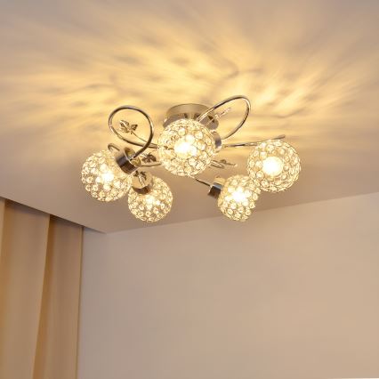 Żyrandol natynkowy SOPHIA 5xE27/15W/230V chrom błyszczący/przezroczysty