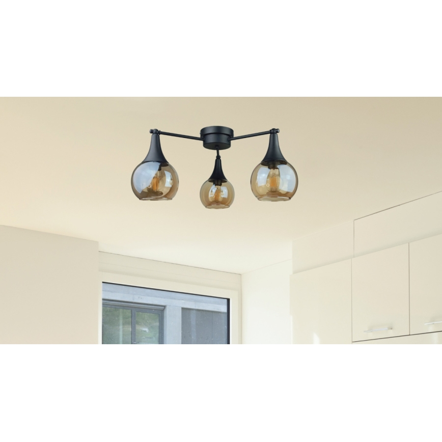 Żyrandol natynkowy STAR 3xE27/60W/230V czarny/dymny beżowy