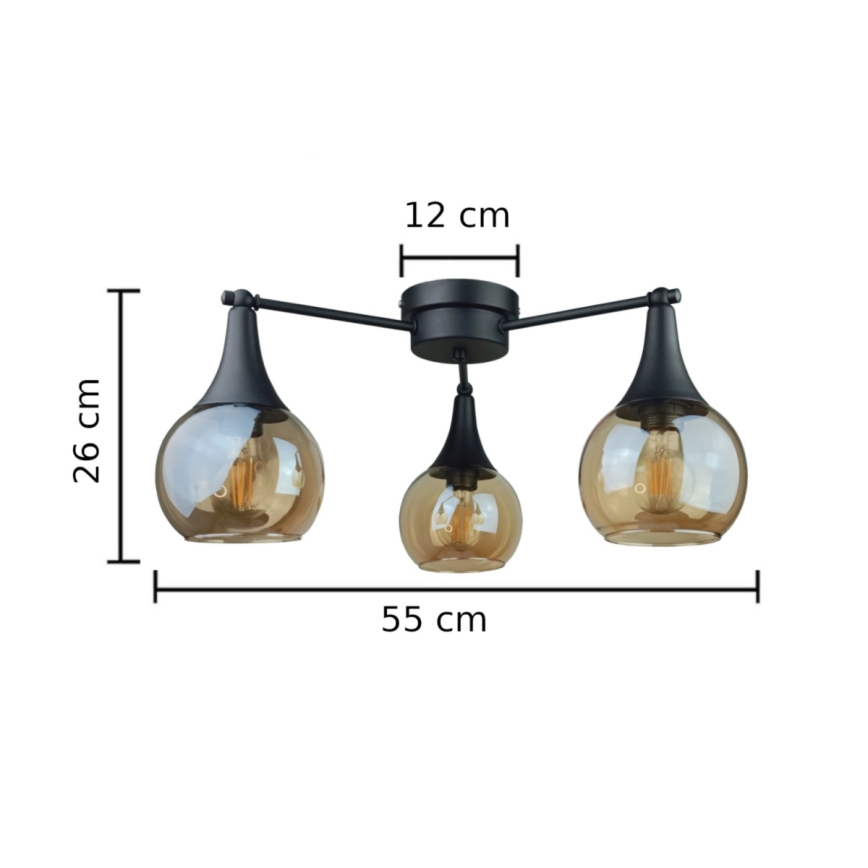 Żyrandol natynkowy STAR 3xE27/60W/230V czarny/dymny beżowy