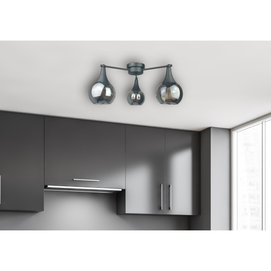 Żyrandol natynkowy STAR 3xE27/60W/230V czarny/dymny czarny