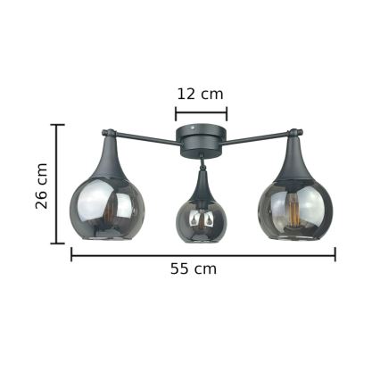 Żyrandol natynkowy STAR 3xE27/60W/230V czarny/dymny czarny