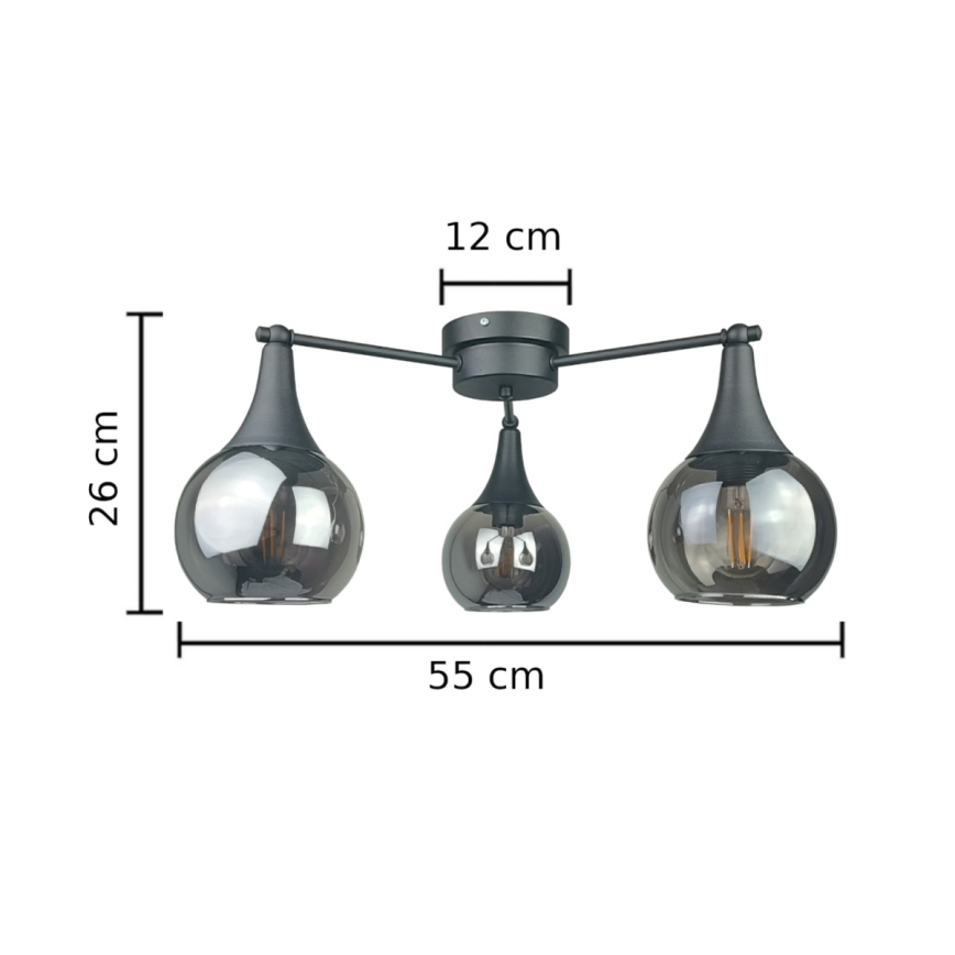 Żyrandol natynkowy STAR 3xE27/60W/230V czarny/dymny czarny