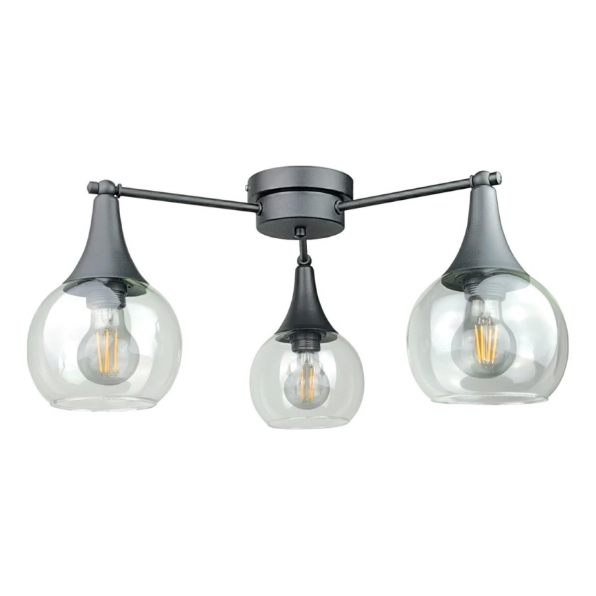Żyrandol natynkowy STAR 3xE27/60W/230V czarny/przezroczysty
