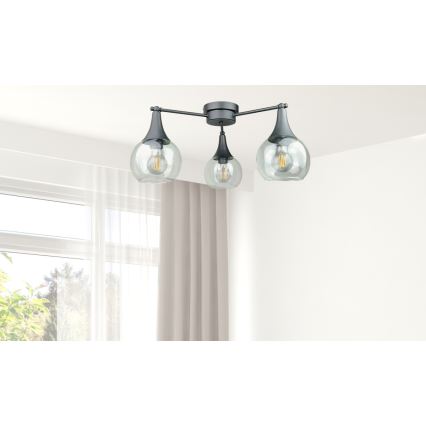 Żyrandol natynkowy STAR 3xE27/60W/230V czarny/przezroczysty