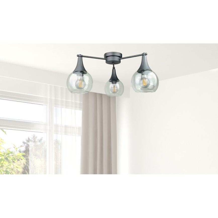 Żyrandol natynkowy STAR 3xE27/60W/230V czarny/przezroczysty