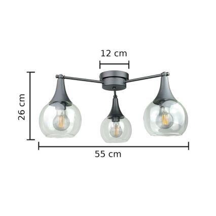 Żyrandol natynkowy STAR 3xE27/60W/230V czarny/przezroczysty
