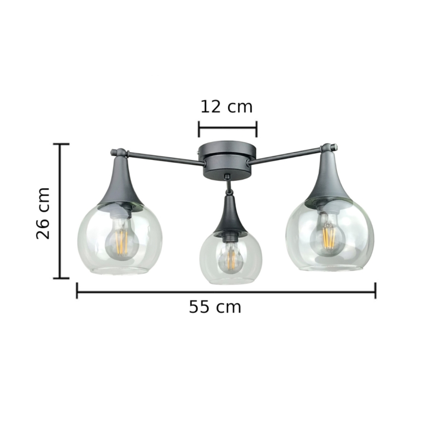 Żyrandol natynkowy STAR 3xE27/60W/230V czarny/przezroczysty