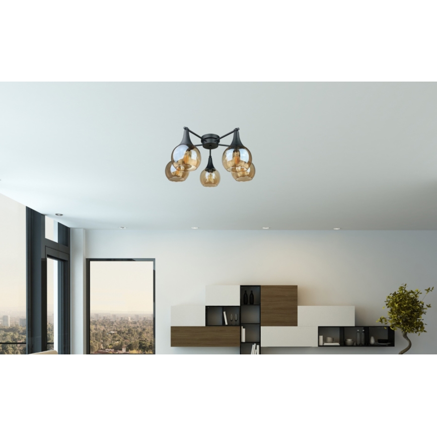 Żyrandol natynkowy STAR 5xE27/60W/230V czarny/dymny beżowy