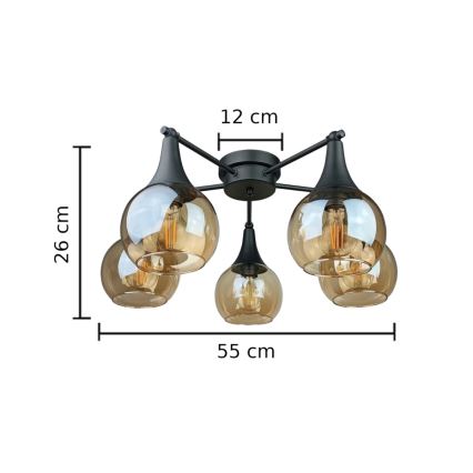 Żyrandol natynkowy STAR 5xE27/60W/230V czarny/dymny beżowy